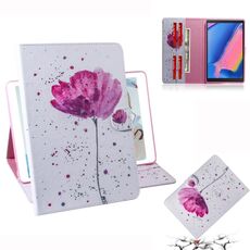 Custodia in pelle con vibrazione orizzontale motivo orchidee viola per Galaxy Tab A 8 (2019) / P200 / P205, con supporto, slot per schede e portafoglio
