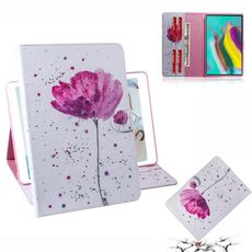 Custodia in pelle con vibrazione orizzontale motivo orchidee viola per Galaxy Tab S5E T720 / T725, con supporto, slot per schede e portafoglio