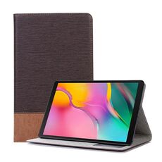 Custodia in pelle con vibrazione orizzontale a trama incrociata per Galaxy Tab A 10.1 (2019) T510 / T515, con supporto, slot per schede e portafoglio (caffè)