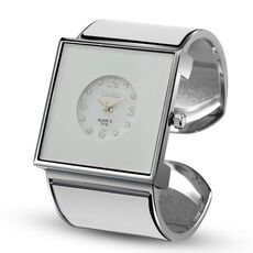 Orologio al quarzo con bracciale quadrato grande quadrante per donna (bianco)