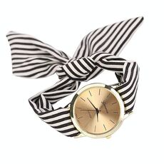 Orologio al quarzo con cinturino in tessuto a righe moda donna (nero)