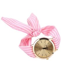 Orologio al quarzo con cinturino in tessuto a righe moda donna (rosa)