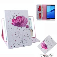 Custodia in pelle con vibrazione orizzontale motivo orchidee viola per Huawei MediaPad M5 Lite 8 / Honor Tab 5, con supporto, slot per schede e portafoglio