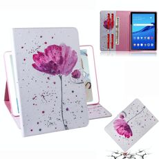 Custodia in pelle con vibrazione orizzontale motivo orchidee viola per Huawei MediaPad T5, con supporto, slot per schede e portafoglio