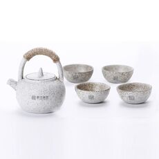 Set di tazze da tè portatile da viaggio in ceramica con manico ad anello (bianco)
