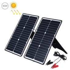 HAWEEL 2 PCS 20W Caricatore da pannello solare in silicio monocristallino, con porta USB, supporto e clip a tigre, supporto QC3.0 e AFC (nero)
