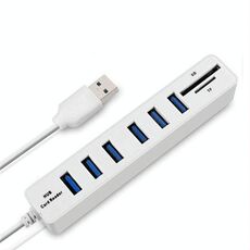 Multi USB 2.0 Hub USB Splitter 6 porte ad alta velocità con lettore di schede SD TF (bianco)