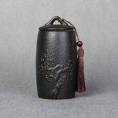 Prugna Motivo floreale in gres Lattine di tè Serbatoi di stoccaggio Servizio da tè in ceramica Accessori per la cerimonia del tè (nero)