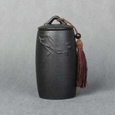 Lattine di tè in gres con motivo a punta sciolta Serbatoi di stoccaggio Set da tè in ceramica Accessori per la cerimonia del tè (nero)