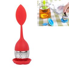 Filtri da tè in silicone a forma di foglia in acciaio inossidabile (rossi)