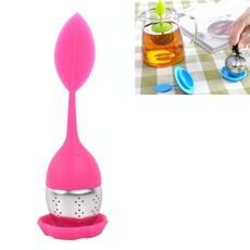 Filtri da tè in silicone a forma di foglia in acciaio inossidabile (rosa rossa)