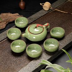 Set da tè in ceramica 7 in 1 Ice Crack Glaze Kung Fu Teaware Set (Jade Green)