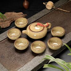 Set da tè in ceramica 7 in 1 Ice Crack Glaze Kung Fu Teaware Set (giallo)