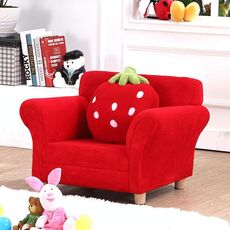 Divano per bambini alla moda Divano carino per bambole in tessuto artistico con fragole (rosso)