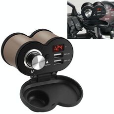 CS-834A4 Multifunzione Moto Impermeabile Lega di Alluminio Telefono Cellulare Caricatore Doppio USB Accendisigari con Interruttore Display Digitale (Oro)