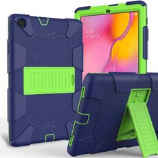 Custodia protettiva antiurto in silicone bicolore con supporto per Galaxy Tab A 10.1 (2019) / T510 (blu scuro + verde)
