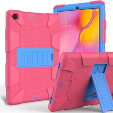 Custodia protettiva antiurto in silicone bicolore con supporto per Galaxy Tab A 10.1 (2019) / T510 (rosa caldo + blu)