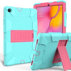 Custodia protettiva antiurto in silicone bicolore con supporto per Galaxy Tab A 10.1 (2019) / T510 (Aqua + Hot Pink)