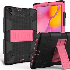 Custodia protettiva antiurto in silicone bicolore con supporto per Galaxy Tab A 10.1 (2019) / T510 (nero + rosa shocking)