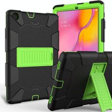 Custodia protettiva antiurto in silicone bicolore con supporto per Galaxy Tab A 10.1 (2019) / T510 (nero + verde)