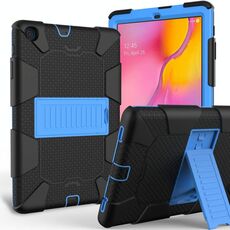 Custodia protettiva antiurto in silicone bicolore con supporto per Galaxy Tab A 10.1 (2019) / T510 (nero + blu)