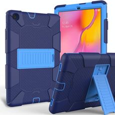 Custodia protettiva antiurto in silicone bicolore con supporto per Galaxy Tab A 10.1 (2019) / T510 (blu scuro + blu)