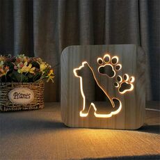 Forma creativa Lampada da notte in legno Decorazione camera da letto Luce calda LED (Cane)