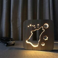 Forma creativa Lampada da notte in legno Decorazione camera da letto Luce calda LED (Wolve)