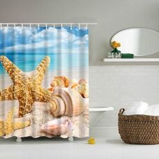 Tende da doccia lavabili in poliestere con conchiglia di stelle marine colorate da spiaggia, dimensioni: 90X180 cm (grande conchiglia)