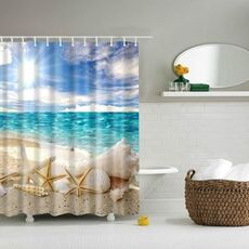 Tende da doccia lavabili in poliestere per vasca da bagno in poliestere con conchiglia di stelle marine, 2 pezzi, dimensioni: 120X180cm (Sunshine Shell)