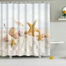 Tende da doccia da bagno lavabili in poliestere con conchiglia di stelle marine, 2 pezzi, dimensioni: 150X180cm