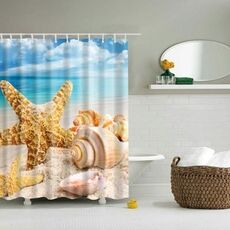 Tende da doccia lavabili in poliestere per vasca da bagno in poliestere con conchiglia di stelle marine, 2 pezzi, dimensioni: 150X180cm (conchiglia grande)