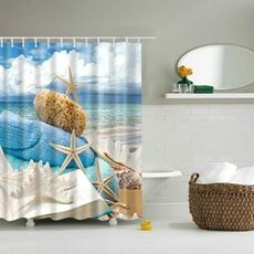 Tende da doccia lavabili in poliestere per vasca da bagno in poliestere con conchiglia di stelle marine, 2 pezzi, dimensioni: 150X180cm (libro)