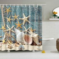 Tende da doccia da bagno lavabili in poliestere con conchiglia a forma di stella marina, 2 pezzi, dimensioni: 180X180cm (conchiglia a rete)