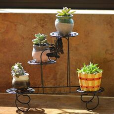 Mini ferro battuto multifunzione Flower Pot Fiore Supporto per Office Desktop Sill Balcone (nero)