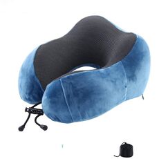Cuscino a forma di U in memory foam magnetico adatto per cuscini solidi da viaggio (blu)
