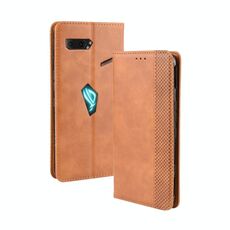 Custodia a vibrazione orizzontale in pelle con fibbia magnetica retrò Crazy Horse Texture per Asus ROG Phone II ZS660KL, con supporto, slot per schede e cornice per foto (marrone)