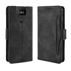 Custodia in pelle stile portafoglio in pelle di vitello effetto pelle per Asus Zenfone 6 ZS630KL, con slot per schede separato (nero)