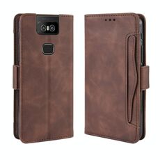Custodia in pelle stile portafoglio effetto pelle di vitello per Asus Zenfone 6 ZS630KL, con slot per schede separato (marrone)