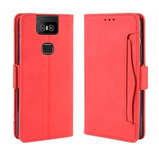 Custodia in pelle stile portafoglio effetto pelle di vitello per Asus Zenfone 6 ZS630KL, con slot per schede separato (rosso)