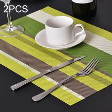 2 PZ Cucina Tavolo da pranzo Tovaglietta Tovaglioli Resistente al calore PVC Stripe Mat Tovagliette Manteles Centrini Sottobicchiere Cup Pad (verde)