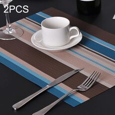2 PZ Cucina Tavolo da pranzo Tovaglietta Tovaglioli Resistente al calore PVC Stripe Mat Tovagliette Manteles Centrini Sottobicchiere Tovaglietta (Blu)