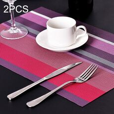 2 PZ Cucina Tavolo da pranzo Tovaglietta Tovaglioli Resistente al calore PVC Stripe Mat Tovagliette Manteles Centrini Coaster Cup Pad (Viola)
