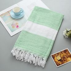 Asciugamano da bagno in cotone a righe con nappe da viaggio sottile da campeggio, sauna, spiaggia, palestra, coperta da piscina, assorbente, facile da pulire (verde)