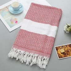 Asciugamano da bagno in cotone a righe con nappe da viaggio sottile da campeggio, sauna, spiaggia, palestra, coperta da piscina, assorbente facile da pulire (rosso)