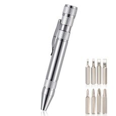 Set di cacciaviti mini penna multifunzione in alluminio 8 in 1 (argento)