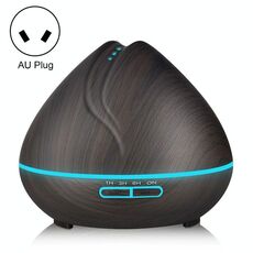 Macchina per aromaterapia Umidificatore ad ultrasuoni con telecomando a grana di legno a forma di pesca Spruzzatore automatico di alcol con luci a LED, capacità: 400 ml, spina AU (colore legno scuro)