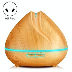 Macchina per aromaterapia Umidificatore ad ultrasuoni con telecomando a grana di legno a forma di pesca Spruzzatore automatico di alcol con luci a LED, capacità: 400 ml, spina AU (colore legno chiaro)