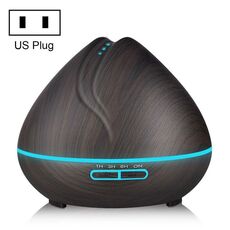 Macchina per aromaterapia Umidificatore ad ultrasuoni con telecomando a grana di legno a forma di pesca Spruzzatore automatico di alcol con luci a LED, capacità: 400 ml, spina americana (colore legno scuro)