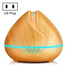 Macchina per aromaterapia Umidificatore ad ultrasuoni con telecomando a grana di legno a forma di pesca Spruzzatore automatico di alcol con luci a LED, capacità: 400 ml, spina americana (colore legno chiaro)